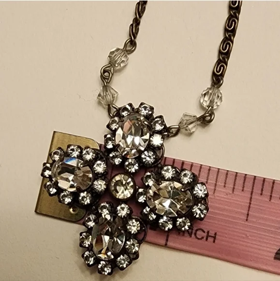 Vtg Liz Palacios Swarovski Crystal Cross Necklace 90s 1990s Rare - Picture 10 of 10